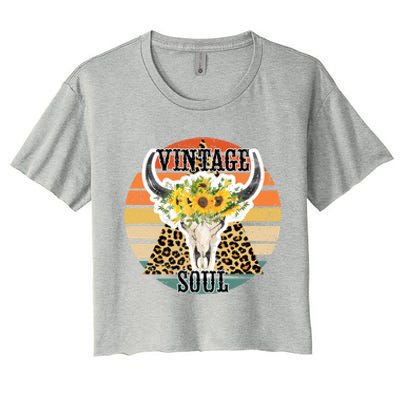 Retro Leopard Sunflower Bull Skull Vintage Soul Western Girl Gift Women's Crop Top Tee