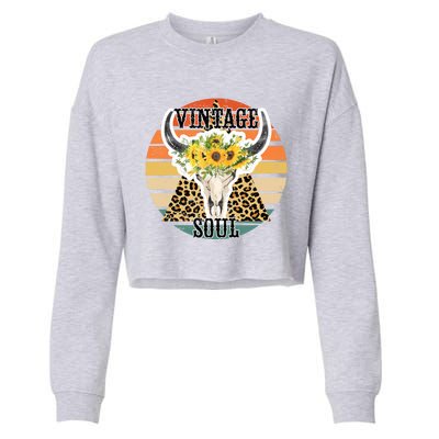 Retro Leopard Sunflower Bull Skull Vintage Soul Western Girl Gift Cropped Pullover Crew