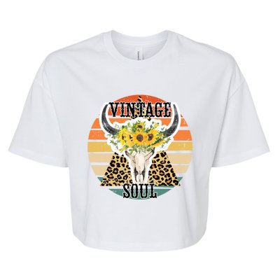 Retro Leopard Sunflower Bull Skull Vintage Soul Western Girl Gift Bella+Canvas Jersey Crop Tee