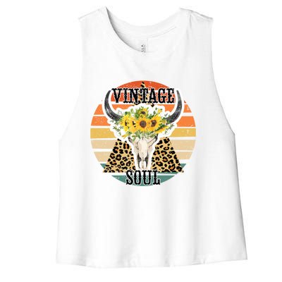 Retro Leopard Sunflower Bull Skull Vintage Soul Western Girl Gift Women's Racerback Cropped Tank