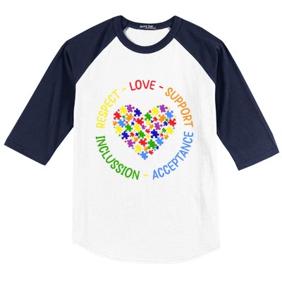 Respect Love Support Autism Awareness Autism Gift Baseball Sleeve Shirt