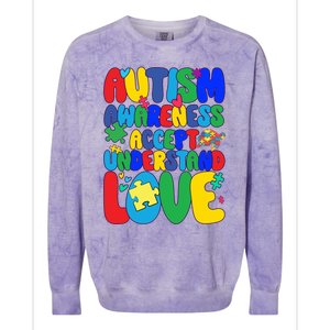 Respect Love Support Autism Awareness Month Funny Gift Colorblast Crewneck Sweatshirt