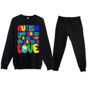 Respect Love Support Autism Awareness Month Funny Gift Premium Crewneck Sweatsuit Set