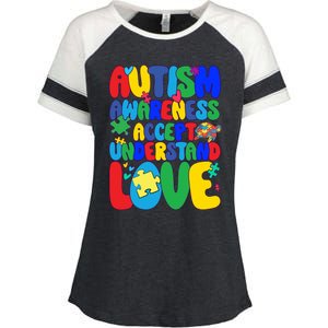 Respect Love Support Autism Awareness Month Funny Gift Enza Ladies Jersey Colorblock Tee