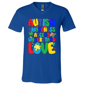 Respect Love Support Autism Awareness Month Funny Gift V-Neck T-Shirt