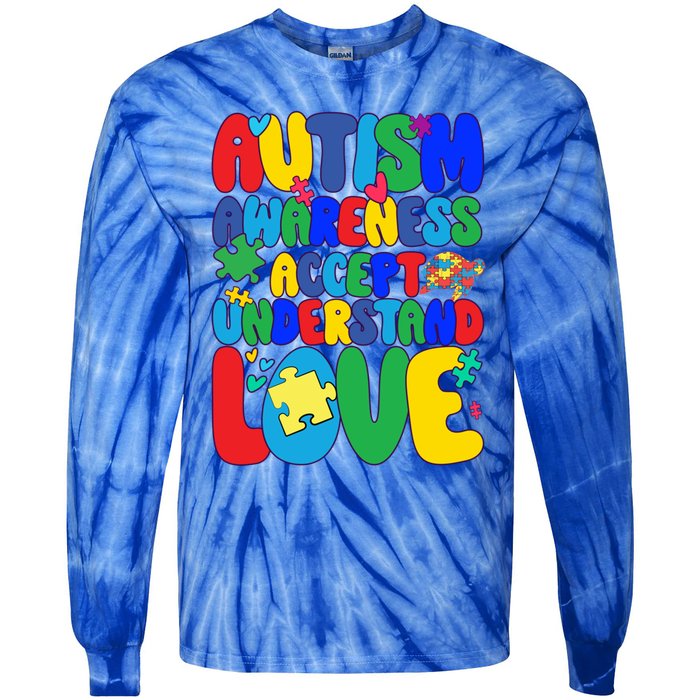 Respect Love Support Autism Awareness Month Funny Gift Tie-Dye Long Sleeve Shirt