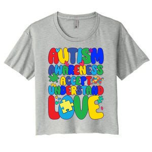 Respect Love Support Autism Awareness Month Funny Gift Women's Crop Top Tee