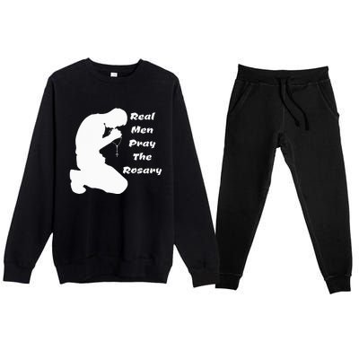 Real Like To Pray The Rosary Kneeling Man Premium Crewneck Sweatsuit Set