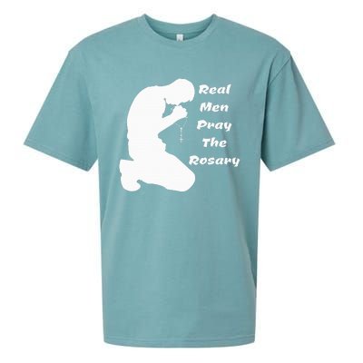 Real Like To Pray The Rosary Kneeling Man Sueded Cloud Jersey T-Shirt