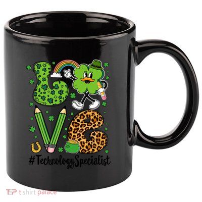 Retro Love Technology Specialist St Patricks Day Lucky Gift 11oz C Handle Ceramic Mug