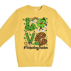 Retro Love Technology Teacher St Patricks Day Lucky Gift Premium Crewneck Sweatshirt