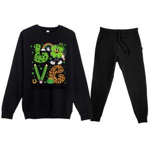 Retro Love Technology Teacher St Patricks Day Lucky Gift Premium Crewneck Sweatsuit Set