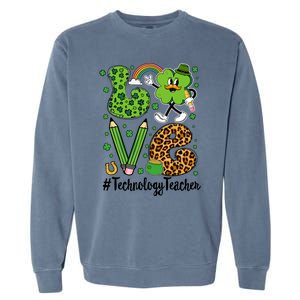 Retro Love Technology Teacher St Patricks Day Lucky Gift Garment-Dyed Sweatshirt