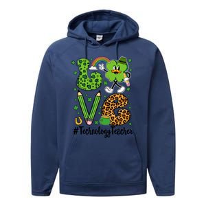 Retro Love Technology Teacher St Patricks Day Lucky Gift Performance Fleece Hoodie