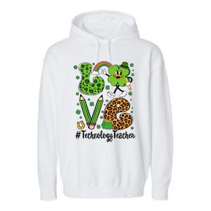 Retro Love Technology Teacher St Patricks Day Lucky Gift Garment-Dyed Fleece Hoodie