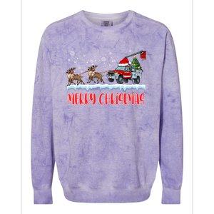 Reindeer Line Truck Christmas Merry Xmas Electrician Cute Gift Colorblast Crewneck Sweatshirt