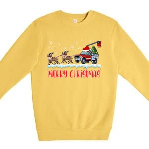 Reindeer Line Truck Christmas Merry Xmas Electrician Cute Gift Premium Crewneck Sweatshirt