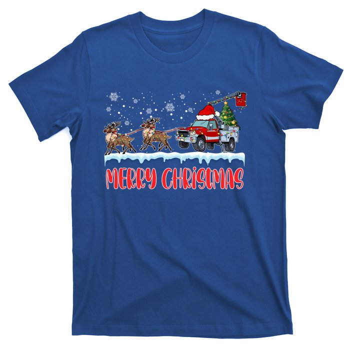 Reindeer Line Truck Christmas Merry Xmas Electrician Cute Gift T-Shirt