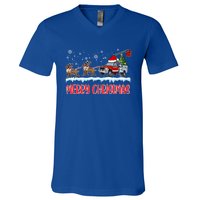 Reindeer Line Truck Christmas Merry Xmas Electrician Cute Gift V-Neck T-Shirt