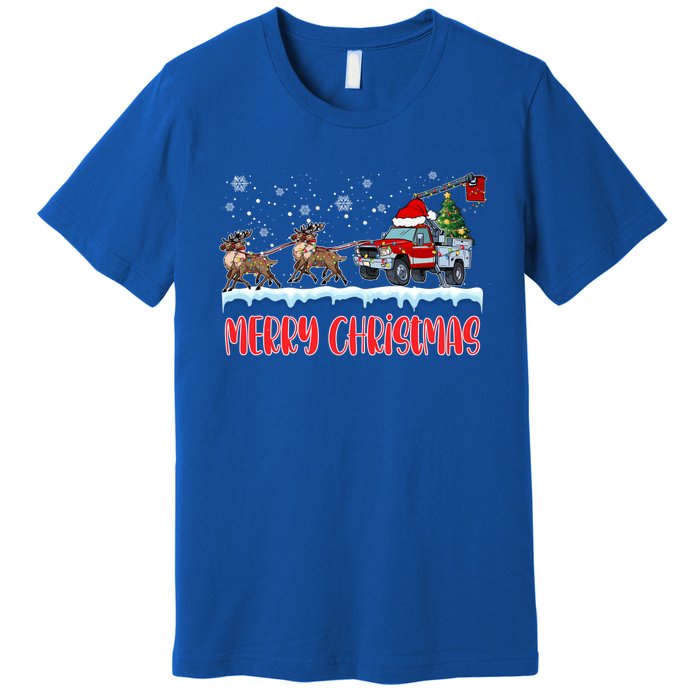 Reindeer Line Truck Christmas Merry Xmas Electrician Cute Gift Premium T-Shirt