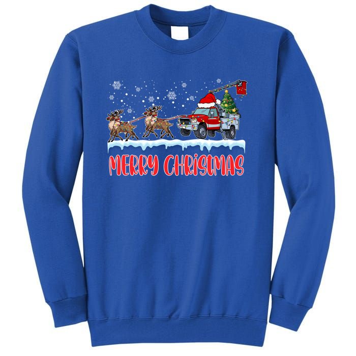 Reindeer Line Truck Christmas Merry Xmas Electrician Cute Gift Tall Sweatshirt