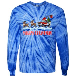 Reindeer Line Truck Christmas Merry Xmas Electrician Cute Gift Tie-Dye Long Sleeve Shirt