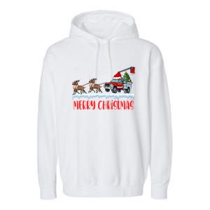 Reindeer Line Truck Christmas Merry Xmas Electrician Cute Gift Garment-Dyed Fleece Hoodie