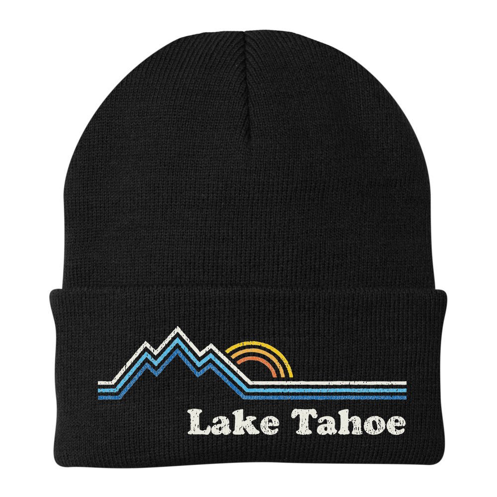 Retro Lake Tahoe California Vintage Sunrise Mountain Beanie