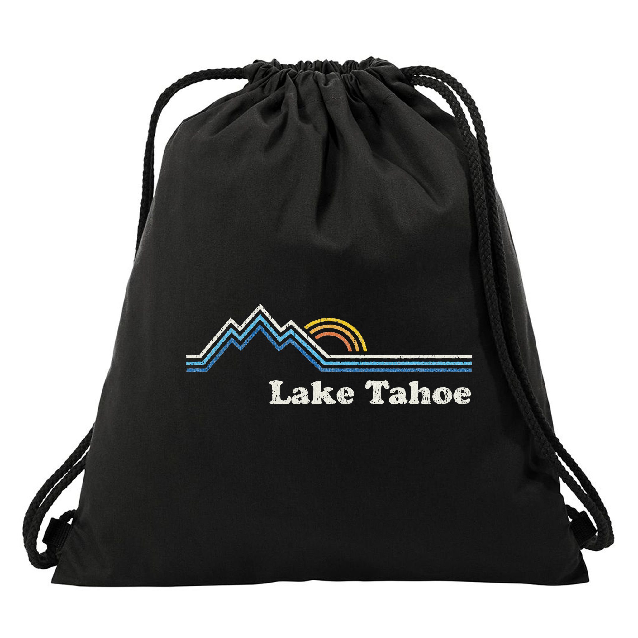 Retro Lake Tahoe California Vintage Sunrise Mountain Drawstring Bag