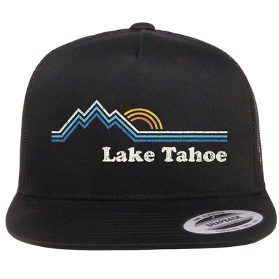 Retro Lake Tahoe California Vintage Sunrise Mountain Flat Bill Trucker Hat