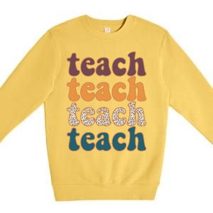 Retro Leopard Teach For Teacher Elementary School Premium Crewneck Sweatshirt