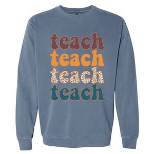 Retro Leopard Teach For Teacher Elementary School Garment-Dyed Sweatshirt