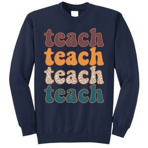 Retro Leopard Teach For Teacher Elementary School Tall Sweatshirt