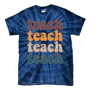 Retro Leopard Teach For Teacher Elementary School Tie-Dye T-Shirt