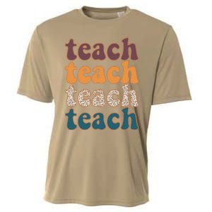 Retro Leopard Teach For Teacher Elementary School Cooling Performance Crew T-Shirt