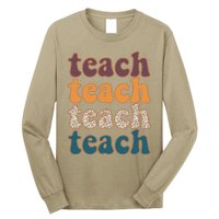 Retro Leopard Teach For Teacher Elementary School Long Sleeve Shirt