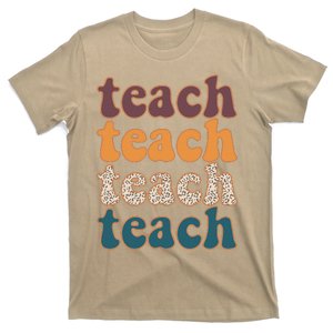 Retro Leopard Teach For Teacher Elementary School T-Shirt