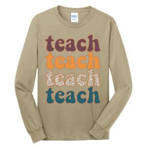 Retro Leopard Teach For Teacher Elementary School Tall Long Sleeve T-Shirt