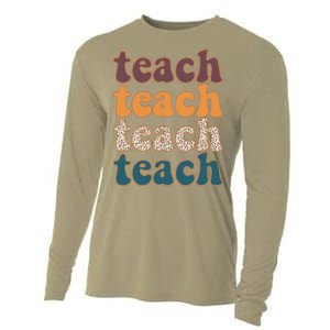 Retro Leopard Teach For Teacher Elementary School Cooling Performance Long Sleeve Crew