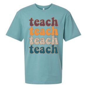 Retro Leopard Teach For Teacher Elementary School Sueded Cloud Jersey T-Shirt