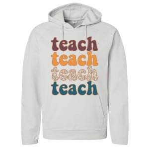 Retro Leopard Teach For Teacher Elementary School Performance Fleece Hoodie