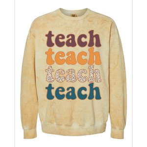 Retro Leopard Teach For Teacher Elementary School Colorblast Crewneck Sweatshirt