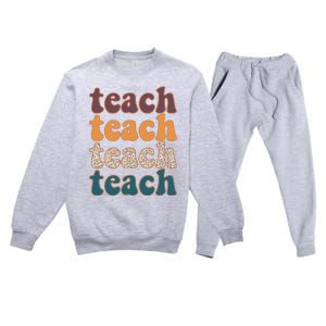 Retro Leopard Teach For Teacher Elementary School Premium Crewneck Sweatsuit Set