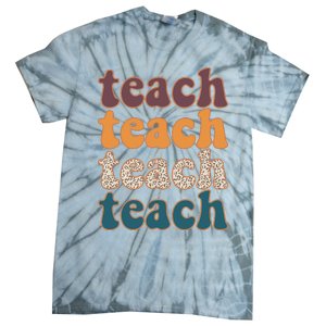 Retro Leopard Teach For Teacher Elementary School Tie-Dye T-Shirt