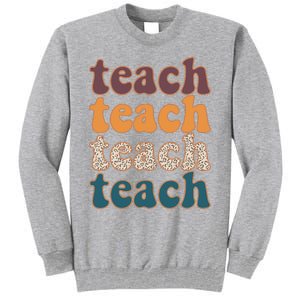 Retro Leopard Teach For Teacher Elementary School Tall Sweatshirt