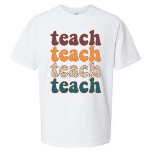 Retro Leopard Teach For Teacher Elementary School Sueded Cloud Jersey T-Shirt