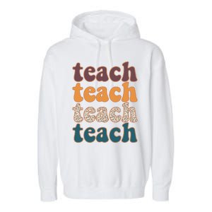 Retro Leopard Teach For Teacher Elementary School Garment-Dyed Fleece Hoodie