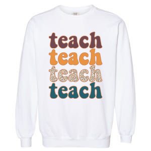 Retro Leopard Teach For Teacher Elementary School Garment-Dyed Sweatshirt