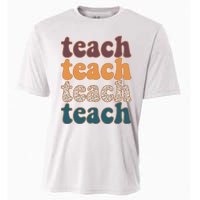 Retro Leopard Teach For Teacher Elementary School Cooling Performance Crew T-Shirt