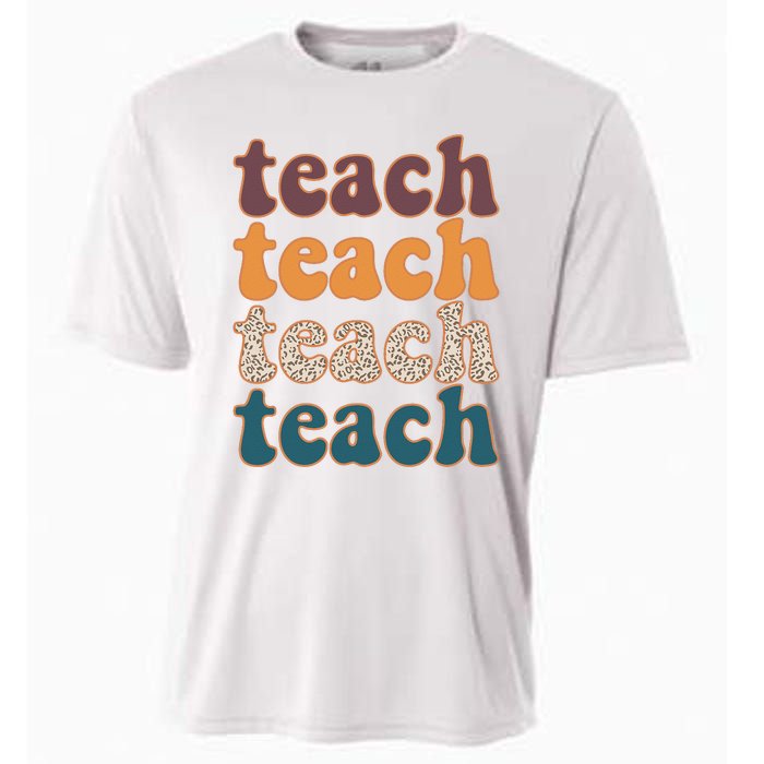 Retro Leopard Teach For Teacher Elementary School Cooling Performance Crew T-Shirt